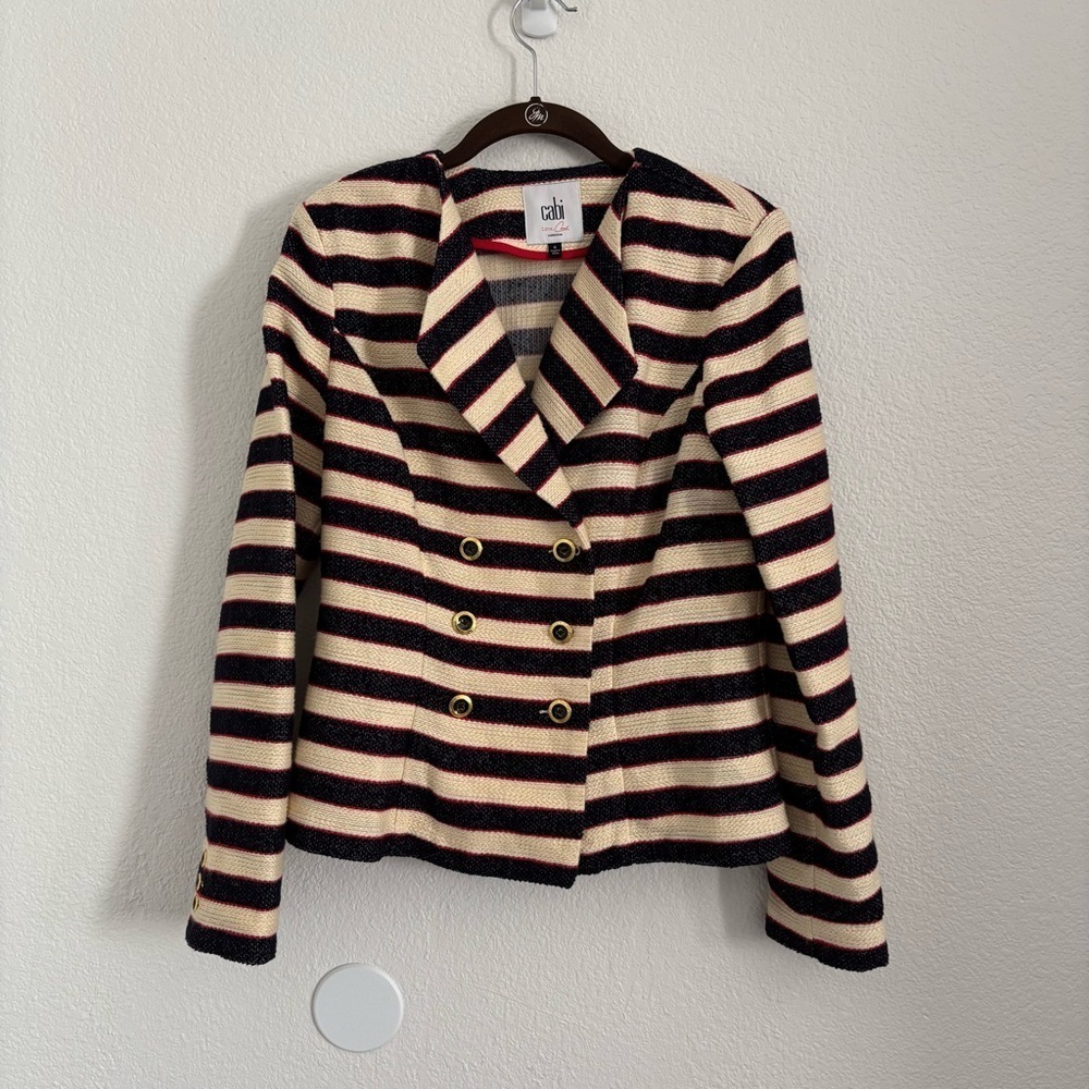 CAbi Women's Size 4 Blue/Cream Stripe Nautical Cruise Blazer Jacket